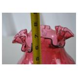 Ruffled Cranberry Hobnail Fenton Glass Vase, 8 Inch