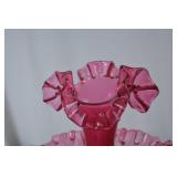 Vintage Fenton Cranberry Art Glass Epergne Vase with Ruffled Edge
