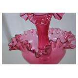 Vintage Fenton Cranberry Art Glass Epergne Vase with Ruffled Edge