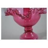 Vintage Fenton Cranberry Art Glass Epergne Vase with Ruffled Edge