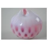 Fenton Pink and White Art Glass Vase with Ruffled Rim, 4 Inch