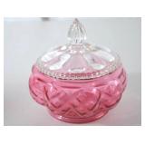 Vintage Fenton Pink Pressed Glass Covered Candy Dish