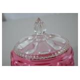 Vintage Fenton Pink Pressed Glass Covered Candy Dish