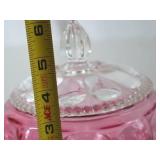 Vintage Fenton Pink Pressed Glass Covered Candy Dish