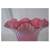 Fenton Pink Hobnail Glass Vase with Ruffled Rim