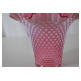Fenton Pink Hobnail Glass Vase with Ruffled Rim