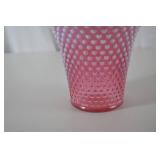 Fenton Pink Hobnail Glass Vase with Ruffled Rim