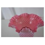 Fenton Pink Hobnail Glass Vase with Ruffled Rim