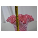 Fenton Pink Hobnail Glass Vase with Ruffled Rim