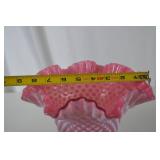 Fenton Pink Hobnail Glass Vase with Ruffled Rim
