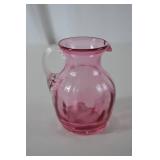 Vintage Fenton Pink Glass Pitcher with Clear Handle, 5 Inch