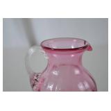 Vintage Fenton Pink Glass Pitcher with Clear Handle, 5 Inch