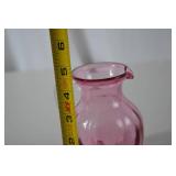Vintage Fenton Pink Glass Pitcher with Clear Handle, 5 Inch