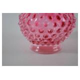Vintage Fenton Pink Hobnail Art Glass Vase with Ruffled Edge