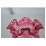 Vintage Fenton Pink Hobnail Art Glass Vase with Ruffled Edge