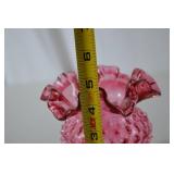 Vintage Fenton Pink Hobnail Art Glass Vase with Ruffled Edge
