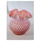 Fenton Pink Hobnail Glass Ruffled Vase, 6 Inches Tall