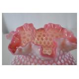 Fenton Pink Hobnail Glass Ruffled Vase, 6 Inches Tall