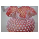 Fenton Pink Hobnail Glass Ruffled Vase, 6 Inches Tall