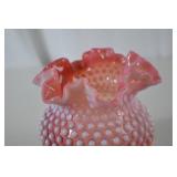 Fenton Pink Hobnail Glass Ruffled Vase, 6 Inches Tall