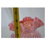 Fenton Pink Hobnail Glass Ruffled Vase, 6 Inches Tall