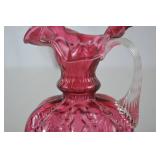 Vintage Fenton Cranberry Art Glass Ewer with Ruffled Rim