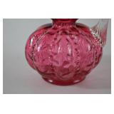 Vintage Fenton Cranberry Art Glass Ewer with Ruffled Rim