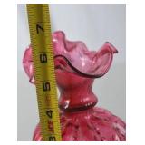 Vintage Fenton Cranberry Art Glass Ewer with Ruffled Rim