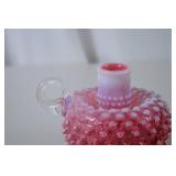 Pair Ruby Fenton Hobnail Art Glass Candle Holders, 3.5" x 4.5"