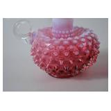 Pair Ruby Fenton Hobnail Art Glass Candle Holders, 3.5" x 4.5"