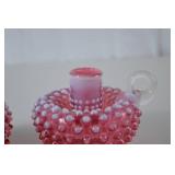 Pair Ruby Fenton Hobnail Art Glass Candle Holders, 3.5" x 4.5"