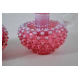 Pair Ruby Fenton Hobnail Art Glass Candle Holders, 3.5" x 4.5"