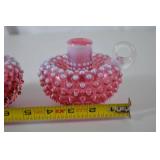 Pair Ruby Fenton Hobnail Art Glass Candle Holders, 3.5" x 4.5"