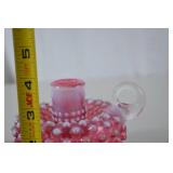 Pair Ruby Fenton Hobnail Art Glass Candle Holders, 3.5" x 4.5"