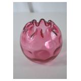 Vintage Fenton cranberry glass rose bowl vase with ruffled rim