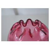 Vintage Fenton cranberry glass rose bowl vase with ruffled rim