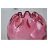 Vintage Fenton cranberry glass rose bowl vase with ruffled rim
