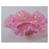 Fenton Pink Opalescent Glass Hobnail Bowl, Ruffled Edge, 6 Inch