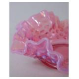 Fenton Pink Opalescent Glass Hobnail Bowl, Ruffled Edge, 6 Inch