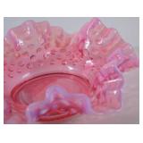 Fenton Pink Opalescent Glass Hobnail Bowl, Ruffled Edge, 6 Inch