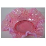 Fenton Pink Opalescent Glass Hobnail Bowl, Ruffled Edge, 6 Inch