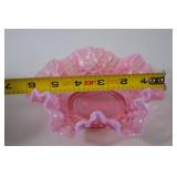 Fenton Pink Opalescent Glass Hobnail Bowl, Ruffled Edge, 6 Inch