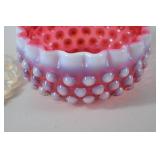 Fenton Victorian Cranberry Opalescent Hobnail Covered Candy Dish