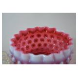 Fenton Victorian Cranberry Opalescent Hobnail Covered Candy Dish