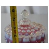Fenton Victorian Cranberry Opalescent Hobnail Covered Candy Dish