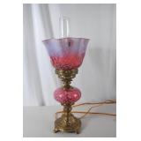Fenton Cranberry Opalescent Table Lamp with Brass Base