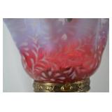 Fenton Cranberry Opalescent Table Lamp with Brass Base