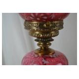Fenton Cranberry Opalescent Table Lamp with Brass Base