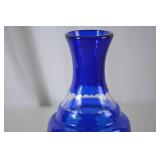 Bohemia Cobalt Blue Glass Carafe and Tumbler with Floral Etching