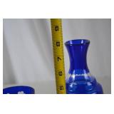 Bohemia Cobalt Blue Glass Carafe and Tumbler with Floral Etching